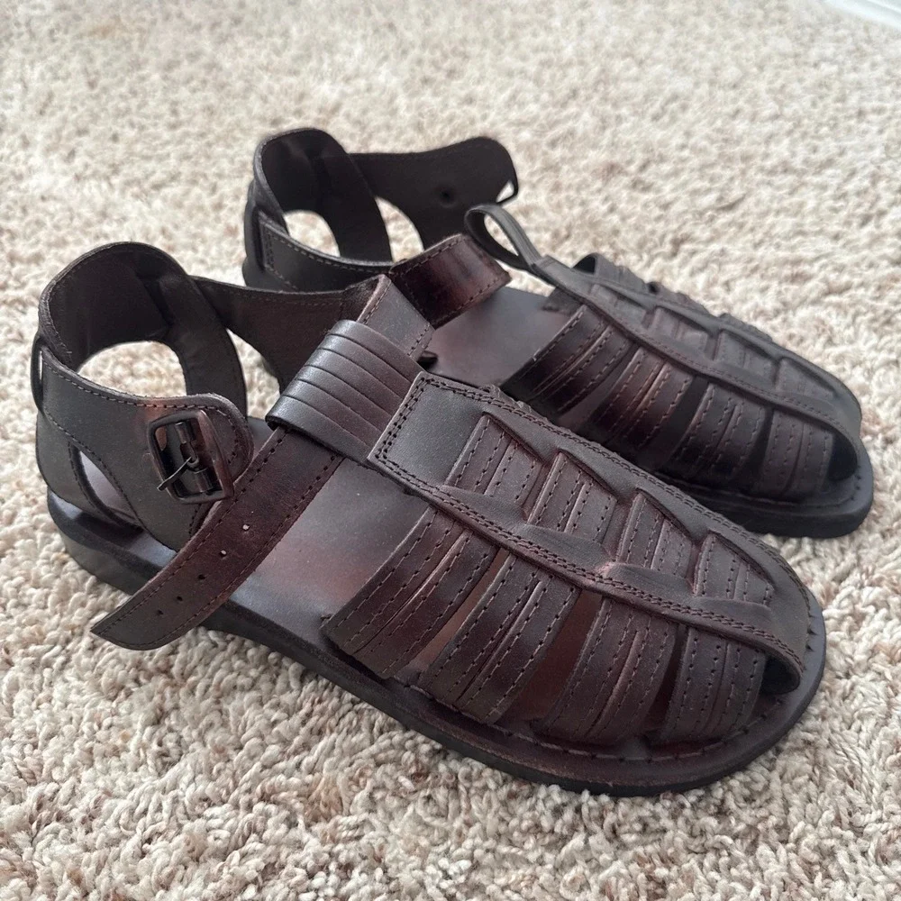Jerusalem Sandals Mens The Good Shepherd Brown Leather Sandals Sz 44 US 11